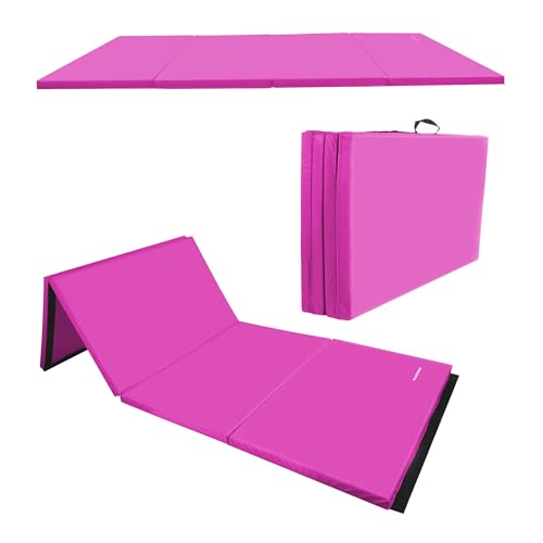 BalanceFrom 6x4 Feet 4-Panel Folding Gymnastics Mat – 2-Inch Thick Pad with Vinyl Surface and Carrying Handles for Tumbling, Yoga, Pilates, Home Workouts, and Martial Arts - color: Pink