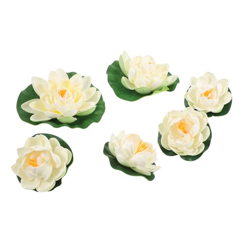 6pcs Artificial Lotus Flowers Floating Foam Water Lilies with 17cm and 10cm Sizes, Realistic Pond and Aquarium Decor for Outdoor Pool and Home Garden Display