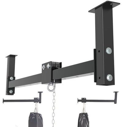 Heavy Bag Hanger Roller Wall Ceiling Mount 40'' - 50'' Long Rail Ease Adjust for Heavy Punching Bags up to 300 LBS - size: A. 42'' long rail