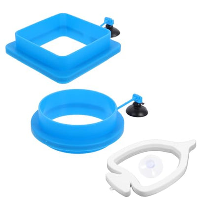 Toddmomy 3pcs Floating Fish Feeder Rings Aquarium Feeding Rings Blue Thickened Square Round Anti-Diffusion Circles Reusable Fish Tank Accessories for Professional Aquatic Pet Feeding