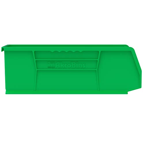 Akro-Mils 30234 AkroBins Plastic Storage Bins, Space-Saving Stackable Bins for Garage, Pantry, Craft Organization, 15" x 5" x 5", Green, 12-Pack - color: Green