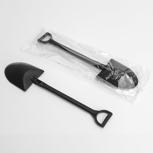 100PCS Mini Shovel Spoons for Desserts, Individual Packing Mini Shovel Spoons, Black Plastic Shovel Shaped Spoon for Party or Family