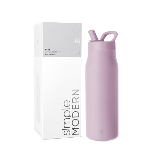 Simple Modern Insulated Water Bottle with Manual Straw | 34oz | Lavender - color: Lavender Mist, style: 34oz