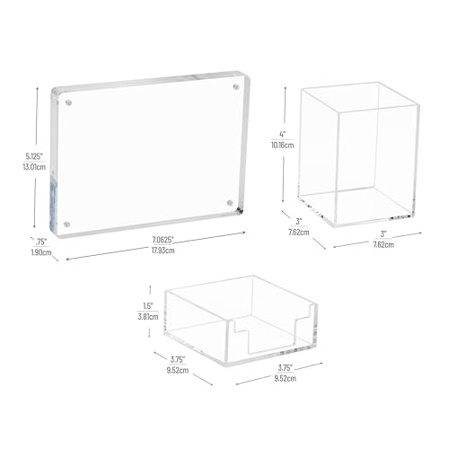 Mind Reader 3-Piece Desk Organizer Set, Pen Holder, Photo Frame and Sticky Note Tray, Desktop Organization, Office, Acrylic, Clear - size: 3-Piece Desk Organizer Set