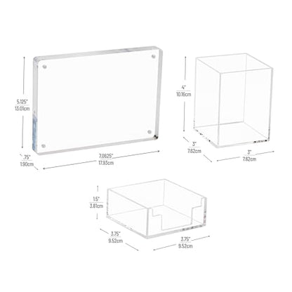 Mind Reader 3-Piece Desk Organizer Set, Pen Holder, Photo Frame and Sticky Note Tray, Desktop Organization, Office, Acrylic, Clear - size: 3-Piece Desk Organizer Set