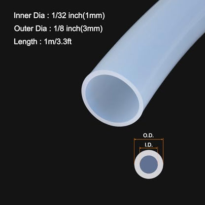 3.3ft 1/32" ID x 1/8" OD Silicone Tubing Clear 1mm x 3mm Industrial Plastic Tubing Pure Silicone Hoses for Pump Siphoning Draining Irrigation Brewing - color: Clear, size: 1/32" x 1/8"