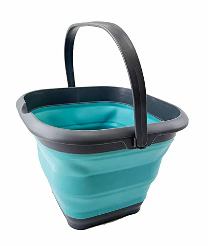 SAMMART 8.5L (2.2 Gallon) Collapsible Square Handy Bucket/Foldable SquareWater Pail/Portable Tub with Handle. Size 31cm (Square) (Grey/Crystal Blue) - color: Grey/Crystal Blue