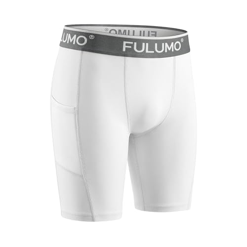 Men's Compression Athletic Shorts with Pocket Cup - color: White, size: X-Large