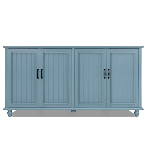 Buffet Cabinet with Storage, 62'' Coffee Bar in Kitchen, Buffet with 4 Doors,Sideboard Buffet Cabinet for Dinning Room, Kitchen & Living Room (4 Doors, Blue)