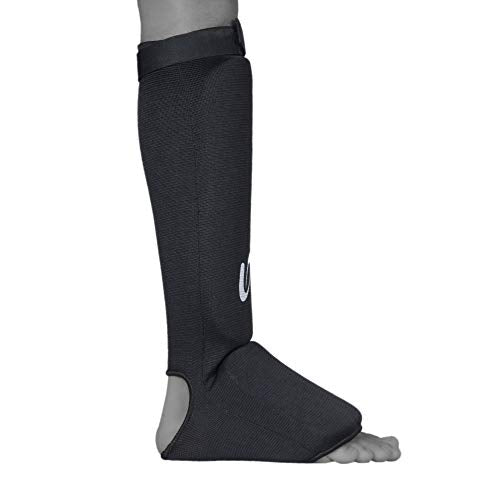 UFG Ultimate - Cloth Shin Instep Guard - Karate MMA Boxing Muay Thai Training Protection - color: Black, size: Small-Medium