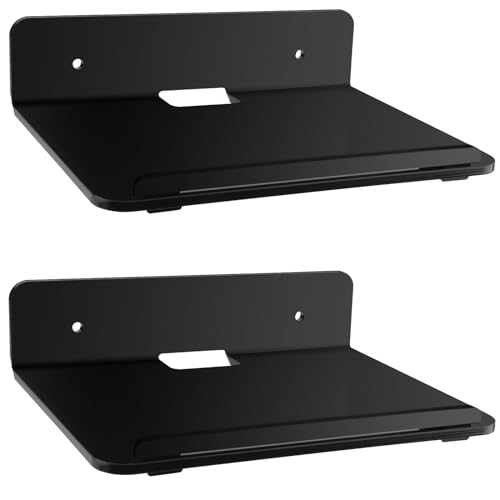 Cosmos Set of 2 Acrylic Floating Wall Shelves Hanging Shelves, Adhesive Wall Display Shelf Stand for Plant Pot, Speaker, Security Camera, Figures in Office and Home, 7.8 x 5.8 Inch (Solid Black) - color: Solid Black
