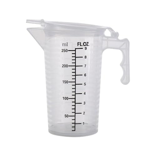 Measuring Cup With Lid,Plastic Measuring Cups,ML measuring cup for liquid,With Handle,Measuring Cup with 2 Scales (OZ, ML) and V-Shaped Spout, Easy to Read,250ml