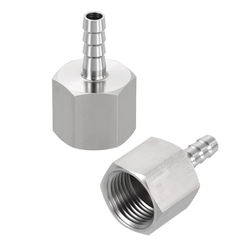 2 Pack Stainless Steel Hose Barb to NPT Male Adapter, 1/4" Barb x 3/8" NPT Female for Industrial, Automotive, Fluid Transfer, Home Gardening - size: 1/4" Barb To 3/8" NPT Female