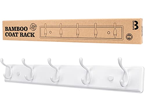 Badiano Heavy Duty Wooden Coat Rack, Wall-Mounted Organizer, 24 Inch, White - color: White, size: 5 Hooks