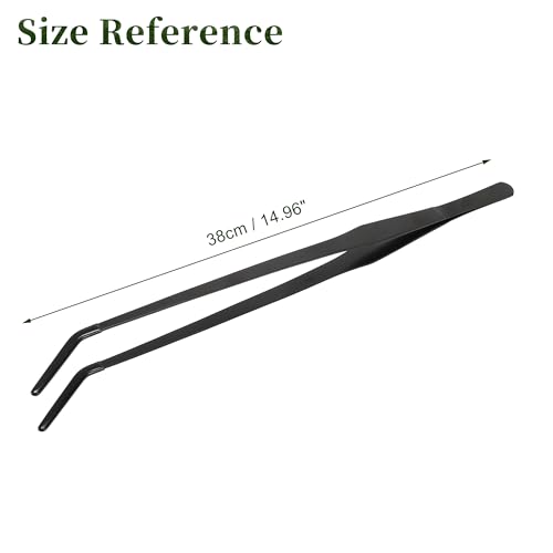 Reptile Feeding Tongs, Stainless Steel Lizard Feeding Tongs, Aquarium Curved Feeding Tweezers for Reptiles with Rubber Tip, Terrarium Feeding Tongs for Gecko, 14.96" Length, Black