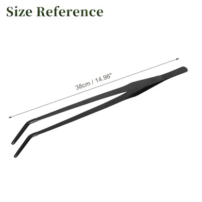 Reptile Feeding Tongs, Stainless Steel Lizard Feeding Tongs, Aquarium Curved Feeding Tweezers for Reptiles with Rubber Tip, Terrarium Feeding Tongs for Gecko, 14.96" Length, Black