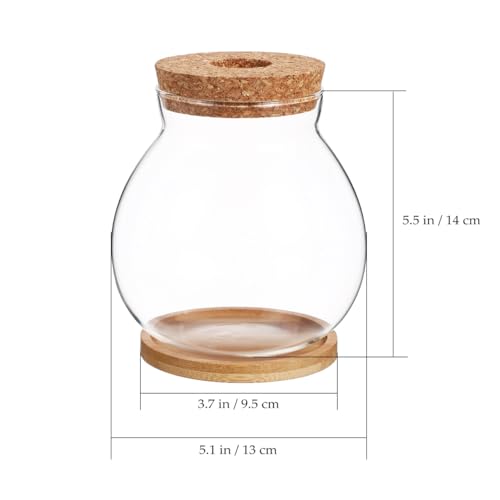 Clear Desktop Fish Bowl with Lid, Small Glass Table Fish Tank with Wood lid Betta Aquarium Plant Terrarium Vase for Home Office Decoration, 13X14cm/3.9X4.2in