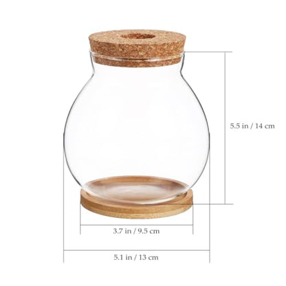 Clear Desktop Fish Bowl with Lid, Small Glass Table Fish Tank with Wood lid Betta Aquarium Plant Terrarium Vase for Home Office Decoration, 13X14cm/3.9X4.2in