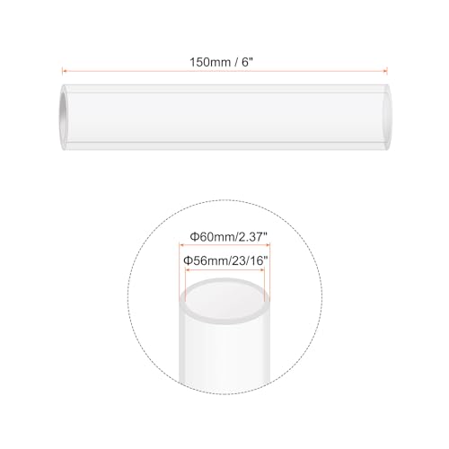 6" Clear Plastic Rigid Pipe 56mm ID x 60mm OD (2 3/16" ID x 2.375" OD) Acrylic Round Tubing, [for Plumbing, Hydraulics, Aquarium] - size: 2 3/16" x 2.375"