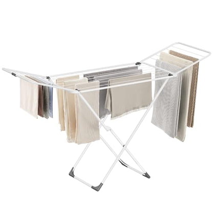SONGMICS Clothes Drying Rack, Foldable, Heavy Duty, 2 Gullwings - color: White, style: 2 Gullwings（19.7"D)