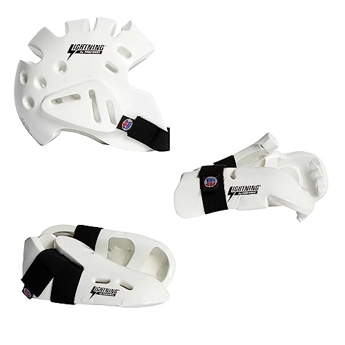 Proforce Lightning Martial Arts Protective Sparring Gear Bundle - Headgear, Gloves, Ultra Kicks (White, Child Large)