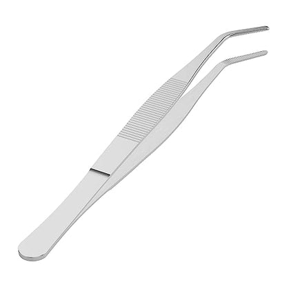 6.3 Inch Stainless Steel Tweezers, Curved Round Blunt Serrated Tip, Perfectly Aligned, 3/64 Inch Thickness Stainless Steel, Multipurpose Daily Garden Home Lab Craft Repairing Tool