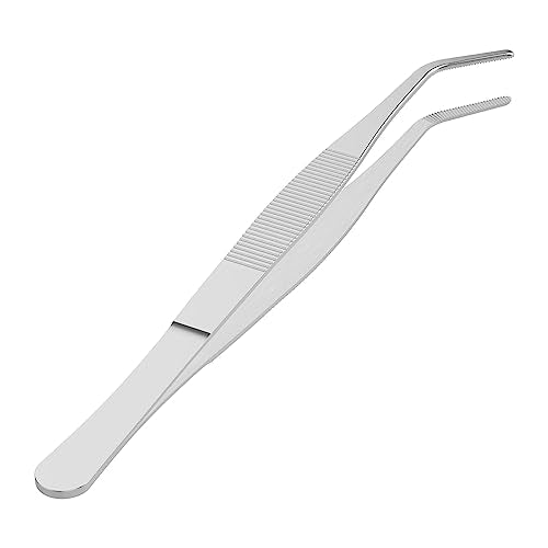 6.3 Inch Stainless Steel Tweezers, Curved Round Blunt Serrated Tip, Perfectly Aligned, 3/64 Inch Thickness Stainless Steel, Multipurpose Daily Garden Home Lab Craft Repairing Tool