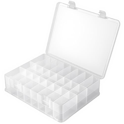 FUNSUEI 48 Grids Clear Plastic Portable Organizer Box with Adjustable Compartments, 2 Layers Plastic Jewelry Bead Organizer Box Craft Storage Containers for Electronics Art DIY Fishing Small Parts
