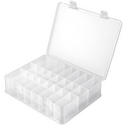 FUNSUEI 48 Grids Clear Plastic Portable Organizer Box with Adjustable Compartments, 2 Layers Plastic Jewelry Bead Organizer Box Craft Storage Containers for Electronics Art DIY Fishing Small Parts
