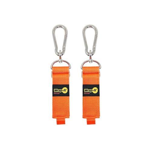 Hook 'n Hang Wrap-It Storage Straps - 12" (2-Pack) Blaze Orange - Carabiner Straps to Use as Extension Cord Holder for Cord Storage or Garden Hose Strap - color: Blaze Orange, size: 12" (2-Pack)