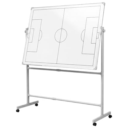 Double-Sided Soccer Coaching Board Height Adjustable Dry Erase Whiteboard with Wheels 360 Degree Reversible Soccer Tactics Board with Magnets Pen & Eraser for Teaching Training