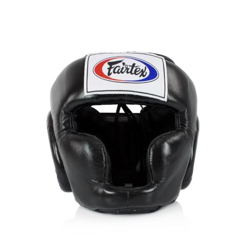 Fairtex Full Head Guard, Muay Thai MMA Sparring Helmet Protective Headgear - color: HG3 Black Lace-up, size: Large