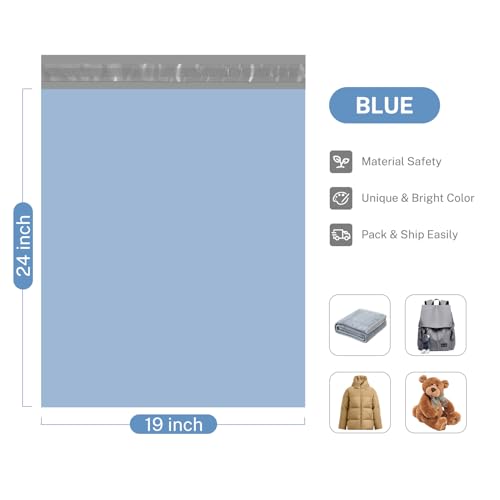 Metronic Poly Mailers 19x24 Inch 100 Pcs | Large Shipping Bags for Clothing, Small Business | Strong Thick Mailing Bags with Self Adhesive | Waterproof and Tear-Proof Large Package Bags in Haze Blue - color: Light Blue, size: 19x24 100PC