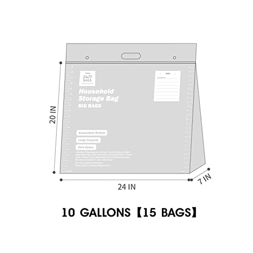 15 XX-Large Plastic Storage Bags, 10 Gallons, Zero BPA, Double Zipper Seal, 3 Mils Thick, Double Layer Carry Handle, 24"x20"x7", Moving, Seasonal, Travel - size: 10 GALLONS