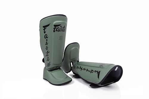Fairtex SP7 Lightweight Shin Guards, Detachable Syntek Leather Shin Pads - color: Green Olive, size: Medium