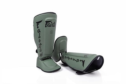 Fairtex SP7 Lightweight Shin Guards, Detachable Syntek Leather Shin Pads - color: Green Olive, size: Medium