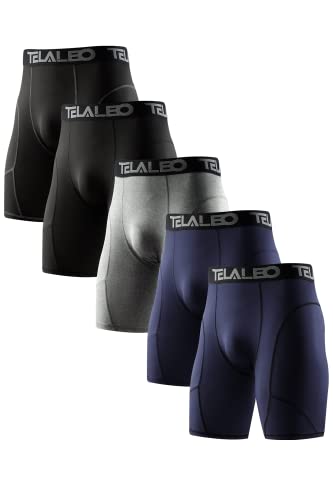 Compression Shorts Men Spandex Athletic Underwear Boxer Brief Base Layer - color: Black(2pcs)+blue(2pcs)+gray(1pcs), size: XX-Large