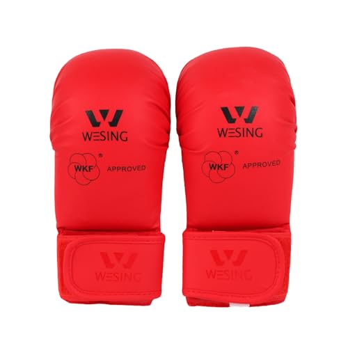 Wesing Karate Protective Gears Set with Chest Guard Gloves Groin Protection and Shin Instep Guard for Men - color: Red, size: Large