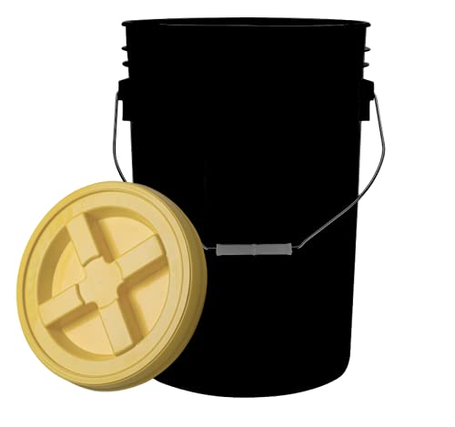 Large 6 Gallon Food Grade BPA Free Made in USA Plastic Bucket Pail with Yellow Screw On Double Gasket Air Tight Lid (Pack of 2)