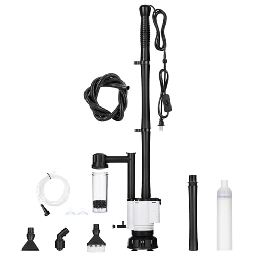 AQQA Electric Aquarium Gravel Cleaner, 8-in-1 Fish Tank Vacuum, Water Changer Sand Washer Algae Brush Turtle Shower Filter, Automatic Cleaning Kit for Freshwater Saltwater, 30W/480GPH