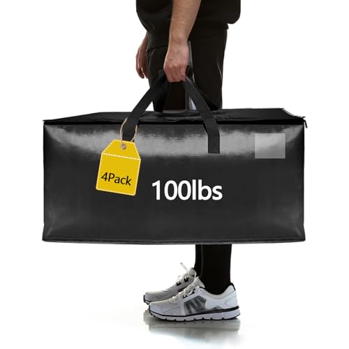 4 Pack Waterproof Moving Storage Bags, 100 lbs Extra Large Heavy Duty Totes with Reinforced Handles & Strong Zippers, Reusable Moving Box Alternative for Packing Moving Household Storage, 95L, Black - color: Black, size: 4 Pack
