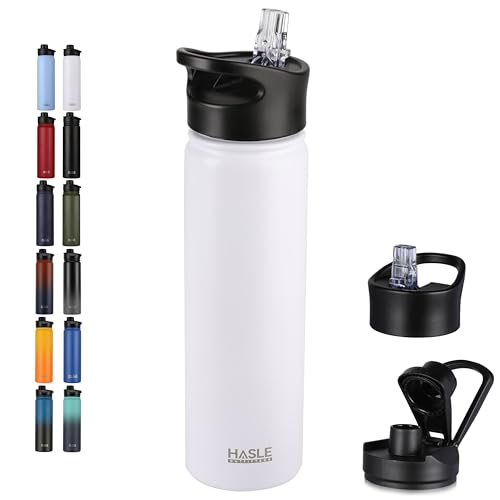 HASLE OUTFITTERS Insulated Water Bottle 22 oz Double Wall Stainless Steel Water Bottle Wide Mouth with Straw Lid & Spout Lid Keeps Cold or Hot(White,1) - color: White, size: 22 Ounces