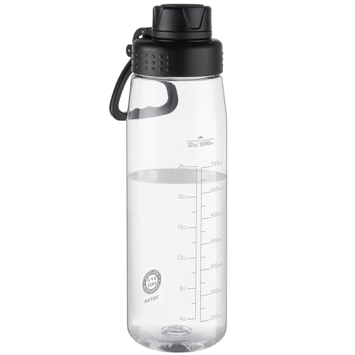 32oz Clear Water Bottle - BPA-Free Tritan Plastic, Fast Flow Spout Lid, Wide Mouth & Leakproof Design Hiking Water Bottle Suitable for Travel, Outdoors, Gym, Travel, Home, School(Clear-Black) - color: Clear-Black