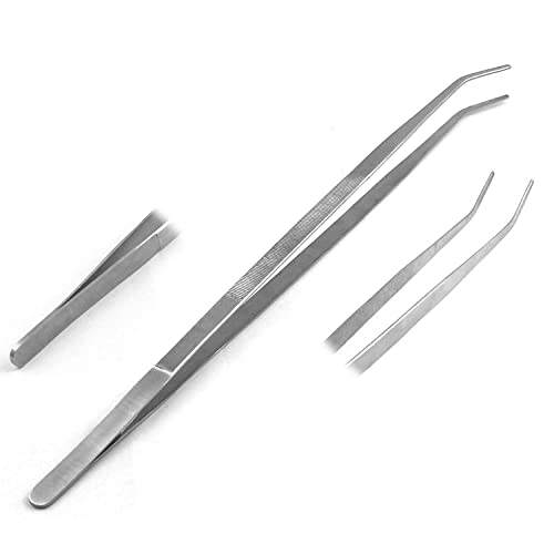 (Huge Jumbo Aquarium Aqua Tweezers) Thumb Dressing Forceps Curved Serrated 24" Long Stainless Steel Tweezers