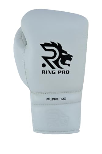Aura 100 Full Grain Leather Lace Up Boxing Gloves for Men & Women – Professional Training, Sparring, Competition, Muay Thai, Kickboxing & Heavy Bag Gloves - color: White, size: 16 OZ