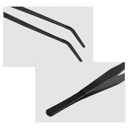Reptile Feeding Tongs, Stainless Steel Lizard Feeding Tongs, Aquarium Curved Feeding Tweezers for Reptiles with Rubber Tip, Terrarium Feeding Tongs for Gecko, 14.96" Length, Black