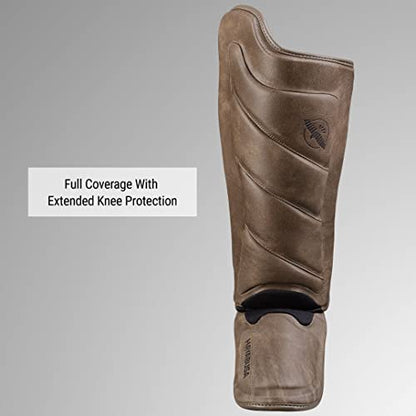 Hayabusa T3 LX Leather Striking Shinguards - color: Brown, size: X-Large