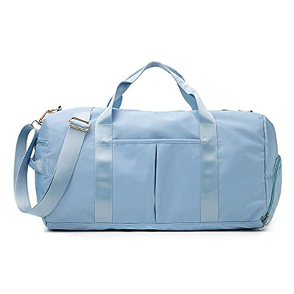 ZUEVI Sports Gym Duffel Bag for Men Women Waterproof Weekender Travel Bag with Shoes Compartment Dry and Wet Separation for Training Swim Yoga(Light Blue) - color: Light Blue