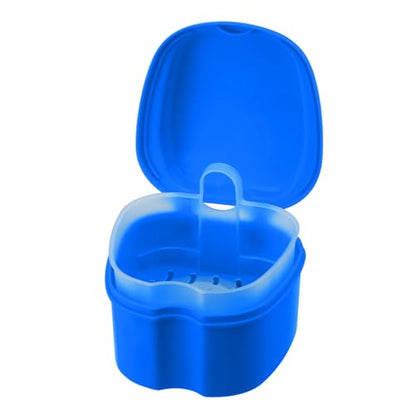 Denture Cup Dental Retainer Case Cleaning with Strainer Basket, Orthodontic Bath Box Mouthguard Storage Soaking Holder - Dark Blue - color: Dark Blue