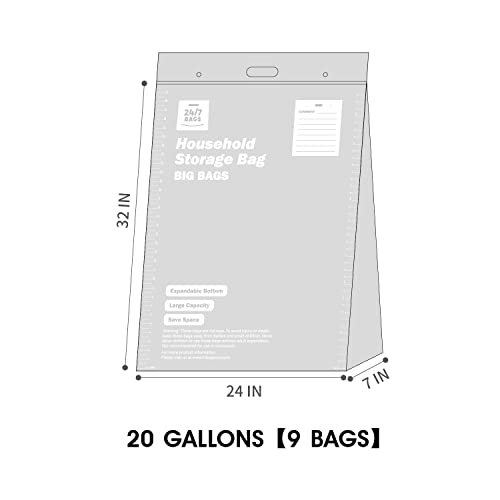 9 XXX-Large Plastic Storage Bags, 20 Gallons, Zero BPA, Double Zipper Seal, 3 Mils Thick, Double Layer Carry Handle, 24"x32"x7", Moving, Seasonal, Travel - size: 20 GALLONS